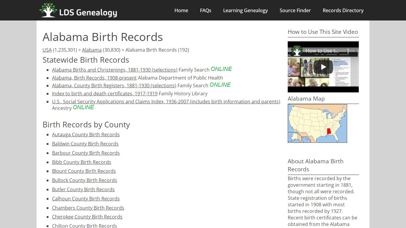 Alabama Birth Records - LDS Genealogy